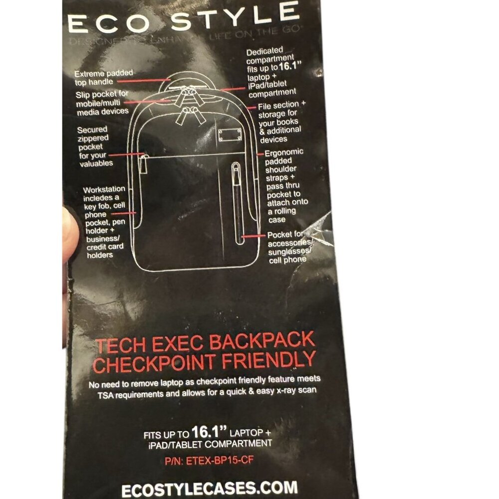 Eco Style Tech Exec Laptop Backpack TSA Friendly 16.1” NEW w/ Tags - Picture 9 of 9